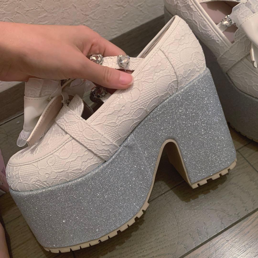 Ank Rougeアンクルージュクラウンリボンシューズ 厚底レース量産型アイドル