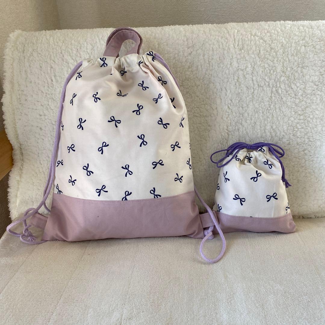 レッスンバック　女の子　上履き入れ　体操服袋　給食袋　リボン　ハンドメイド