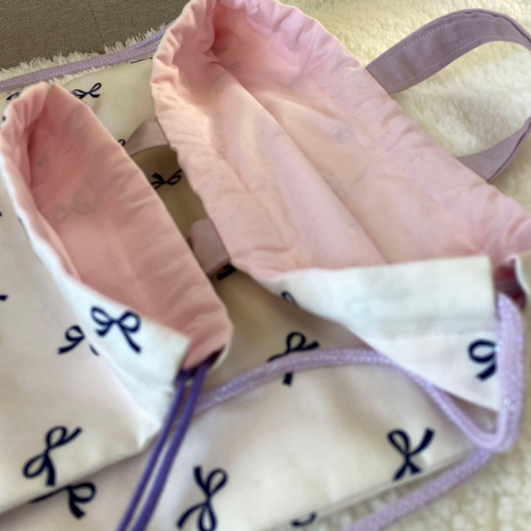 レッスンバック　女の子　上履き入れ　体操服袋　給食袋　リボン　ハンドメイド