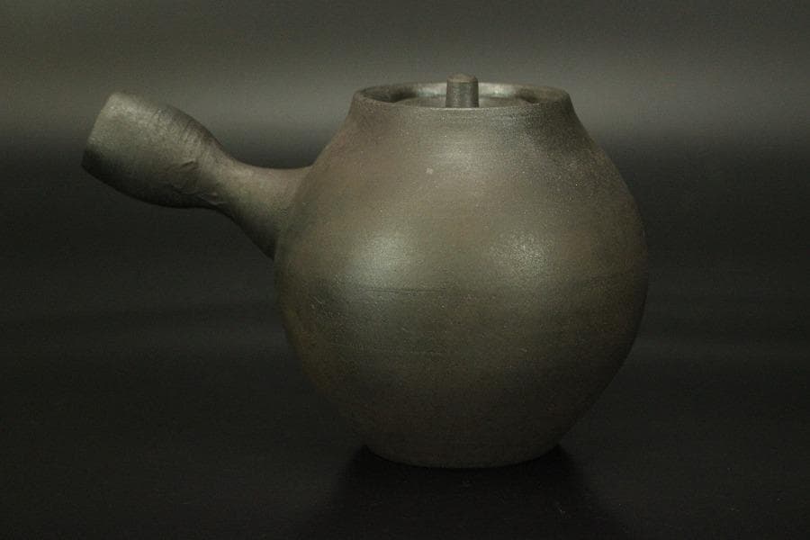 笠間焼 名工 黒田隆 作 特級 急須 焼締 横手 未使用(A455)