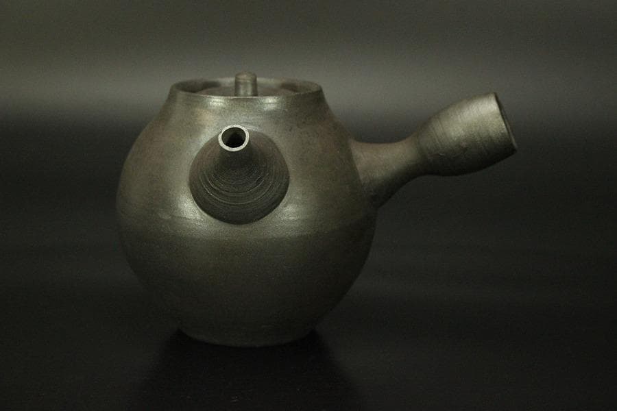 笠間焼 名工 黒田隆 作 特級 急須 焼締 横手 未使用(A455)