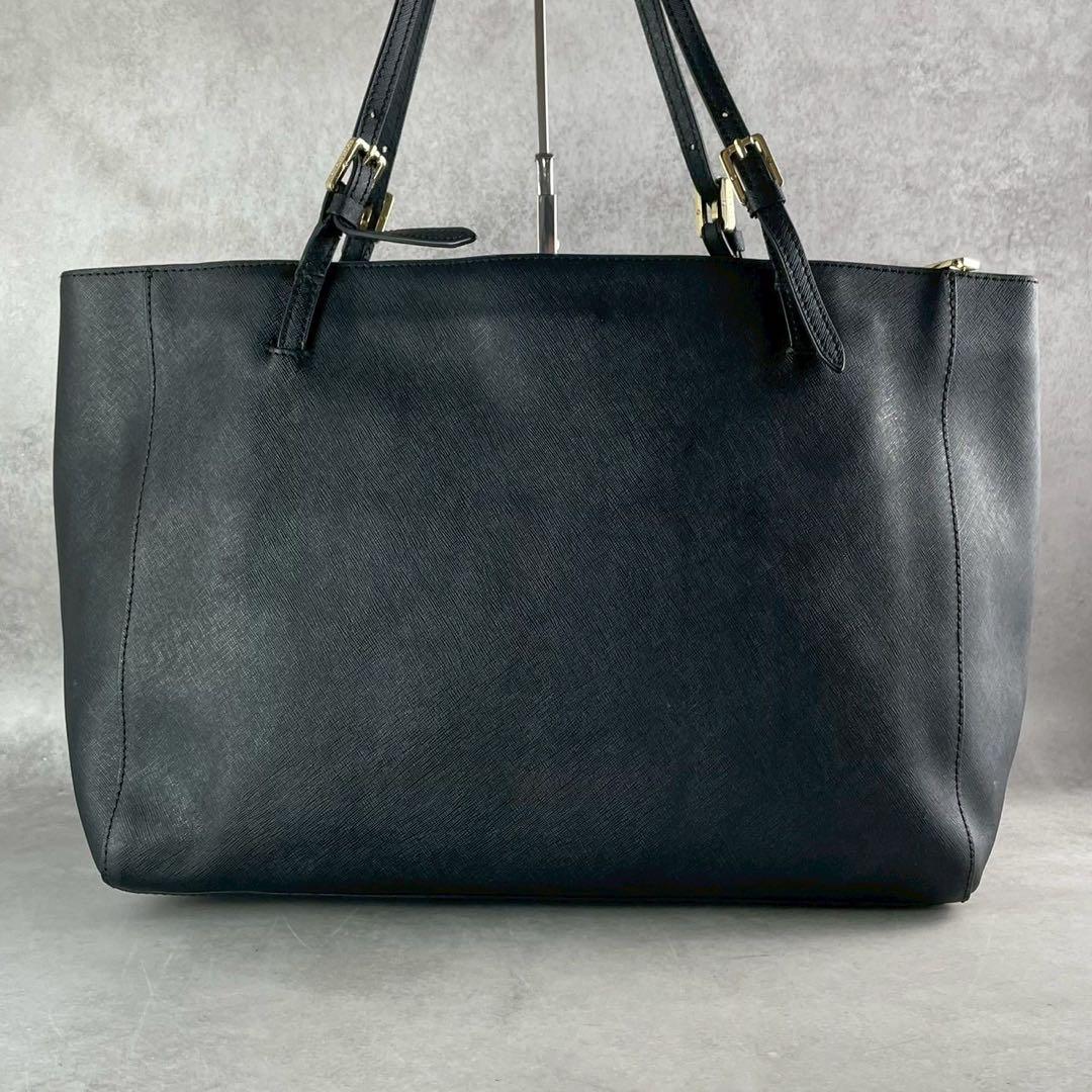 美品✨A4可 トリーバーチ トートバッグ オールレザー 肩掛け ロゴ金具 黒