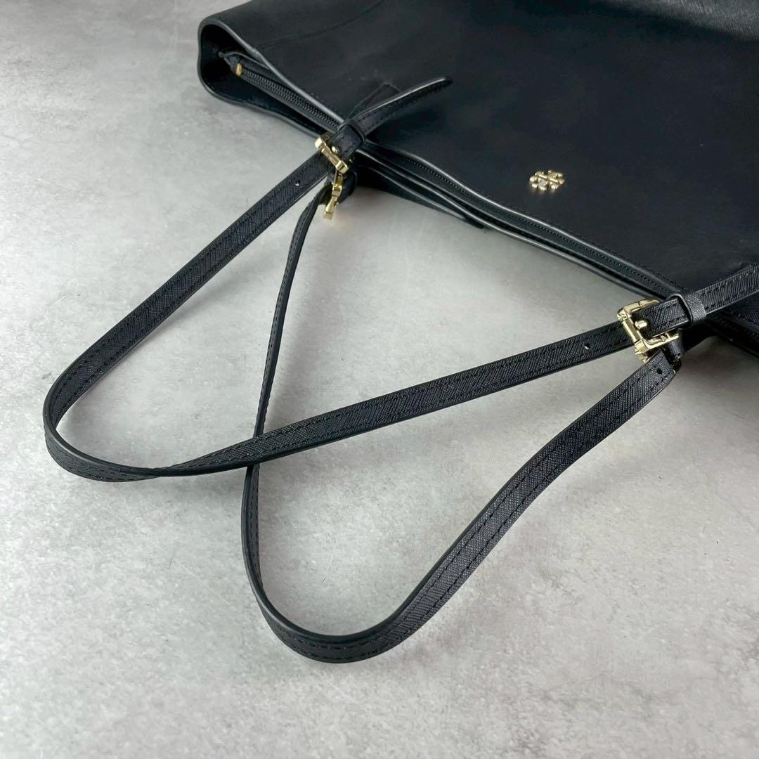 美品✨A4可 トリーバーチ トートバッグ オールレザー 肩掛け ロゴ金具 黒