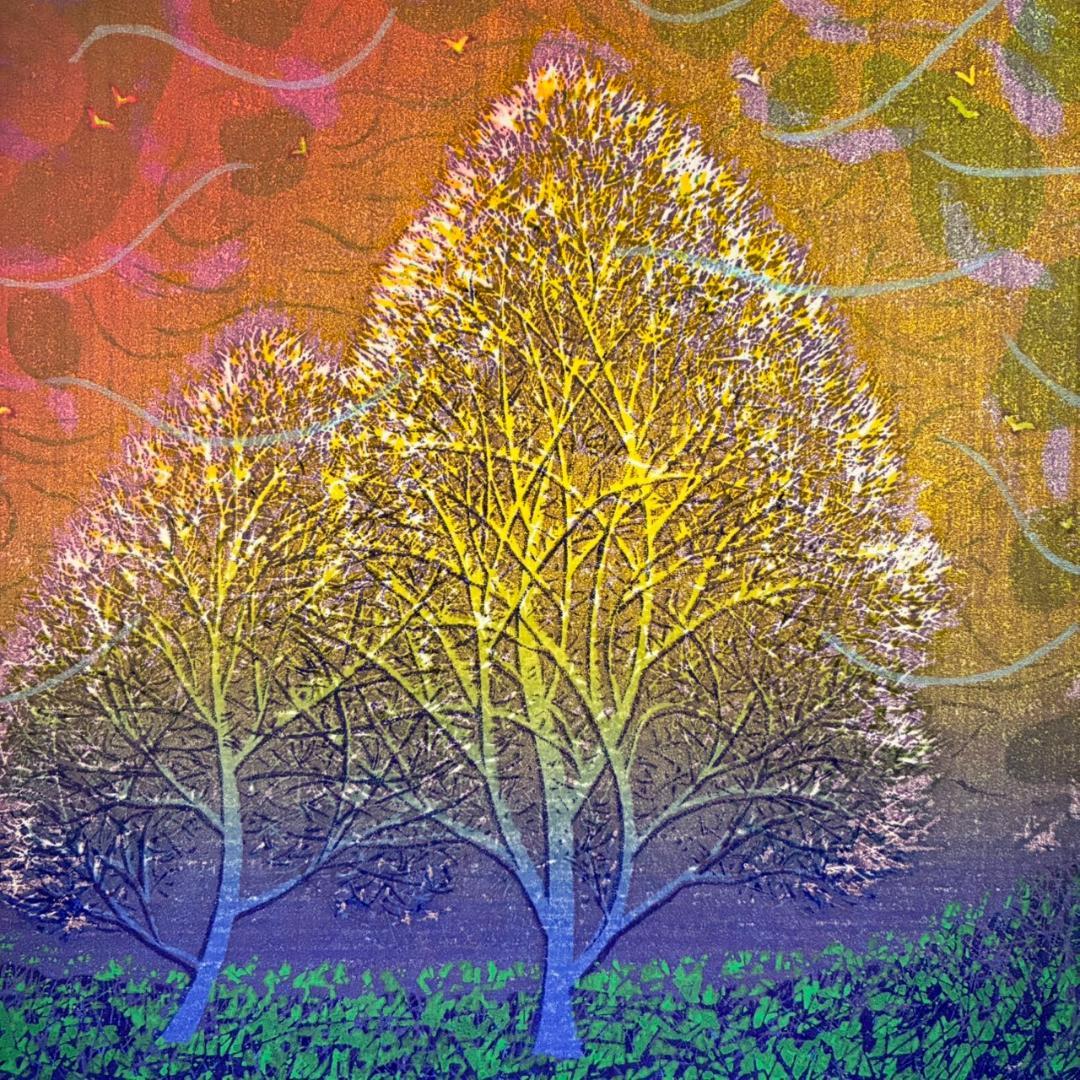 美品 牧野宗則「優しい日（Ⅰ）」木版画 1991年制作 直筆サイン入り 額縁入り