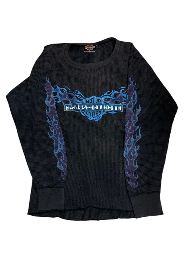 N*極様 希少90s Harley-Davidson 黒 サーマル USA製 青