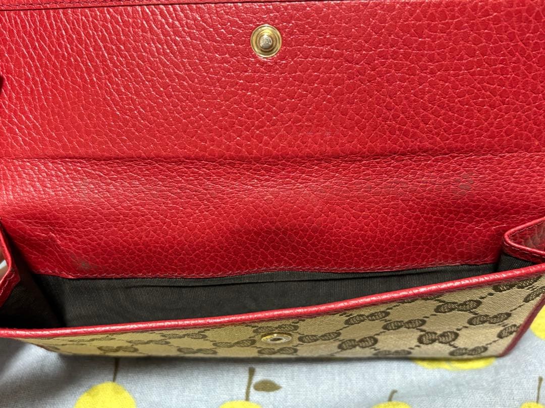 Gucci GGキャンバス 長財布 ベージュ/レッド