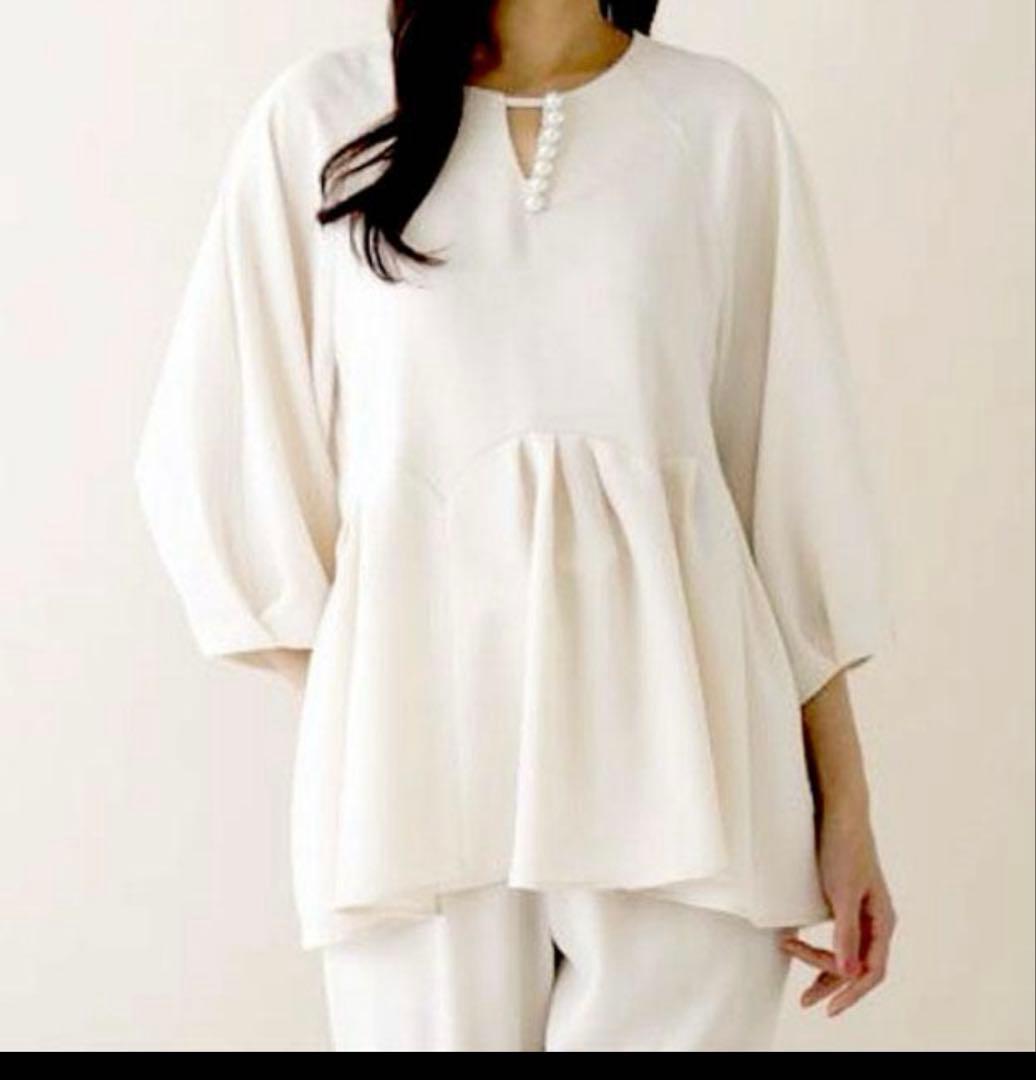 新品　ローズティアラ　パール　リボン　ペプラム　チュニック　46