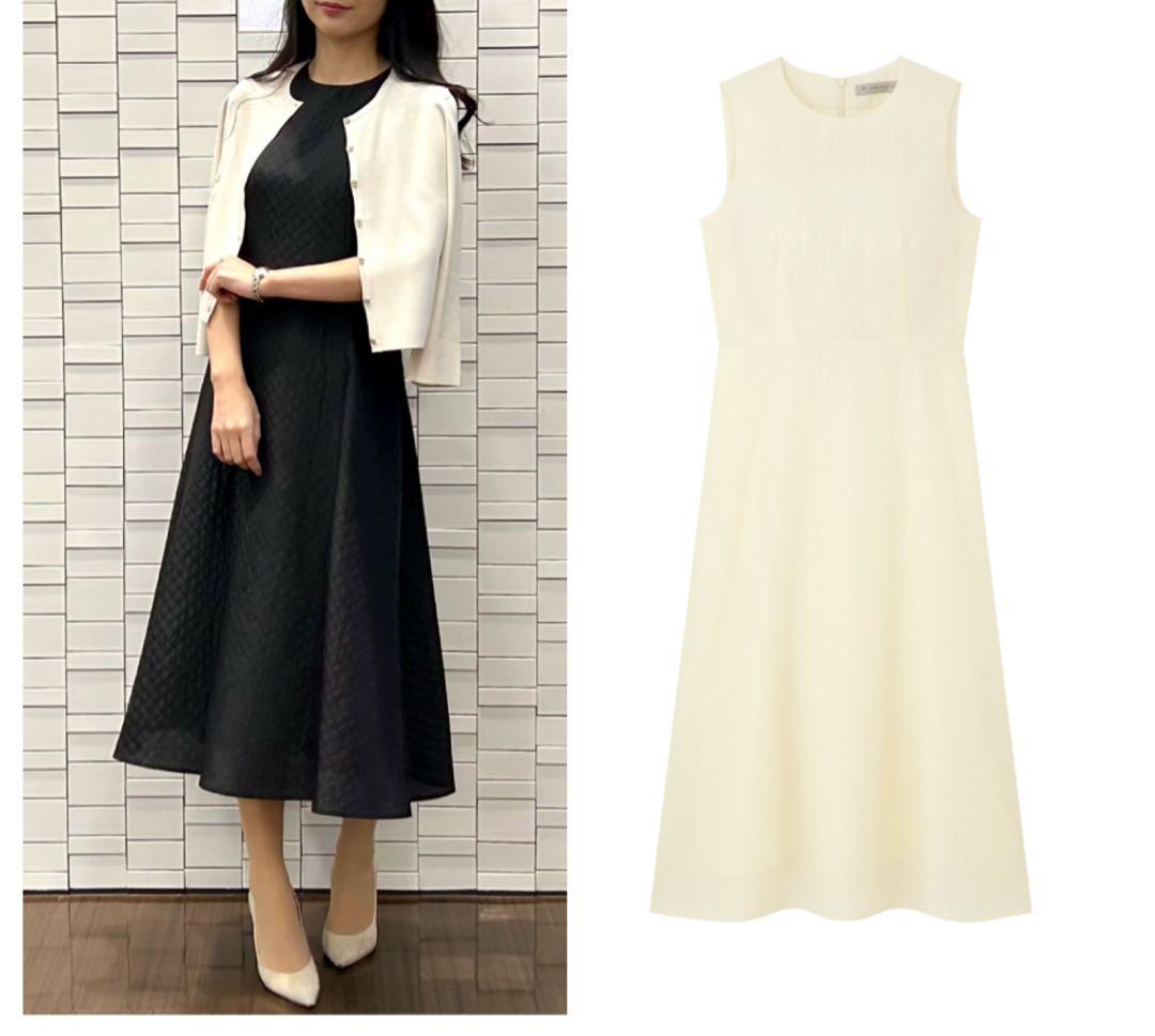 タイムセール　エムプルミエ　キルトライクジャガードフレアワンピース　ホワイト