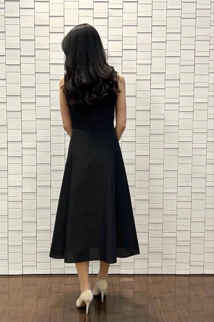 タイムセール　エムプルミエ　キルトライクジャガードフレアワンピース　ホワイト