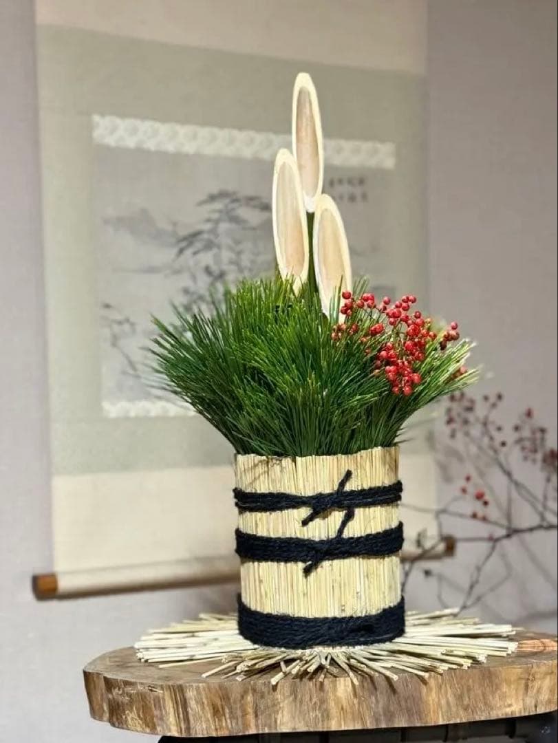 迎春飾り 伝統的な門松 1対 高さ約54㎝ 自然素材 正月飾り 南天 松 竹