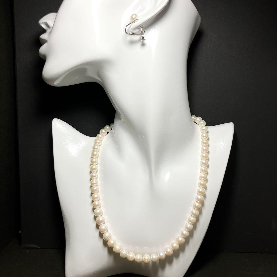 本真珠✨ パールネックレス＆イヤリングセット 7.3-8.3mm Silver