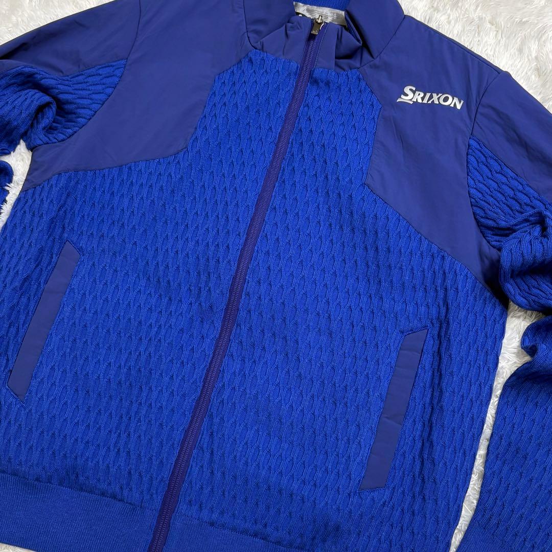 希少 SRIXON デサント ゴルフウェア ブルゾン ニット 素材切替 ブルー