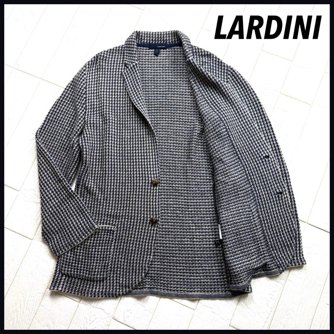 レアXXL★LARDINI ラルディーニ コットンリネン千鳥格子ニットジャケット