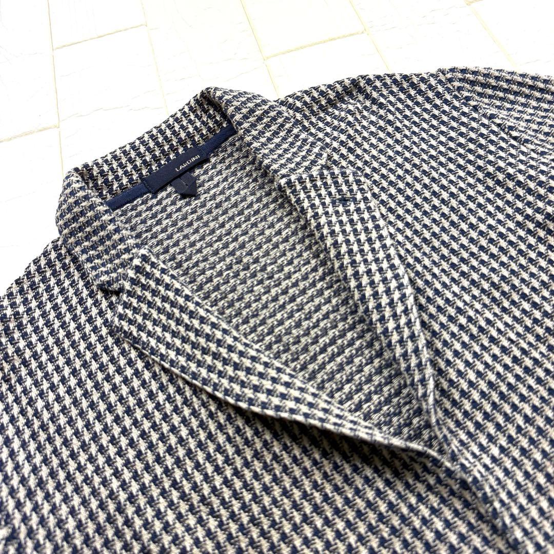 レアXXL★LARDINI ラルディーニ コットンリネン千鳥格子ニットジャケット