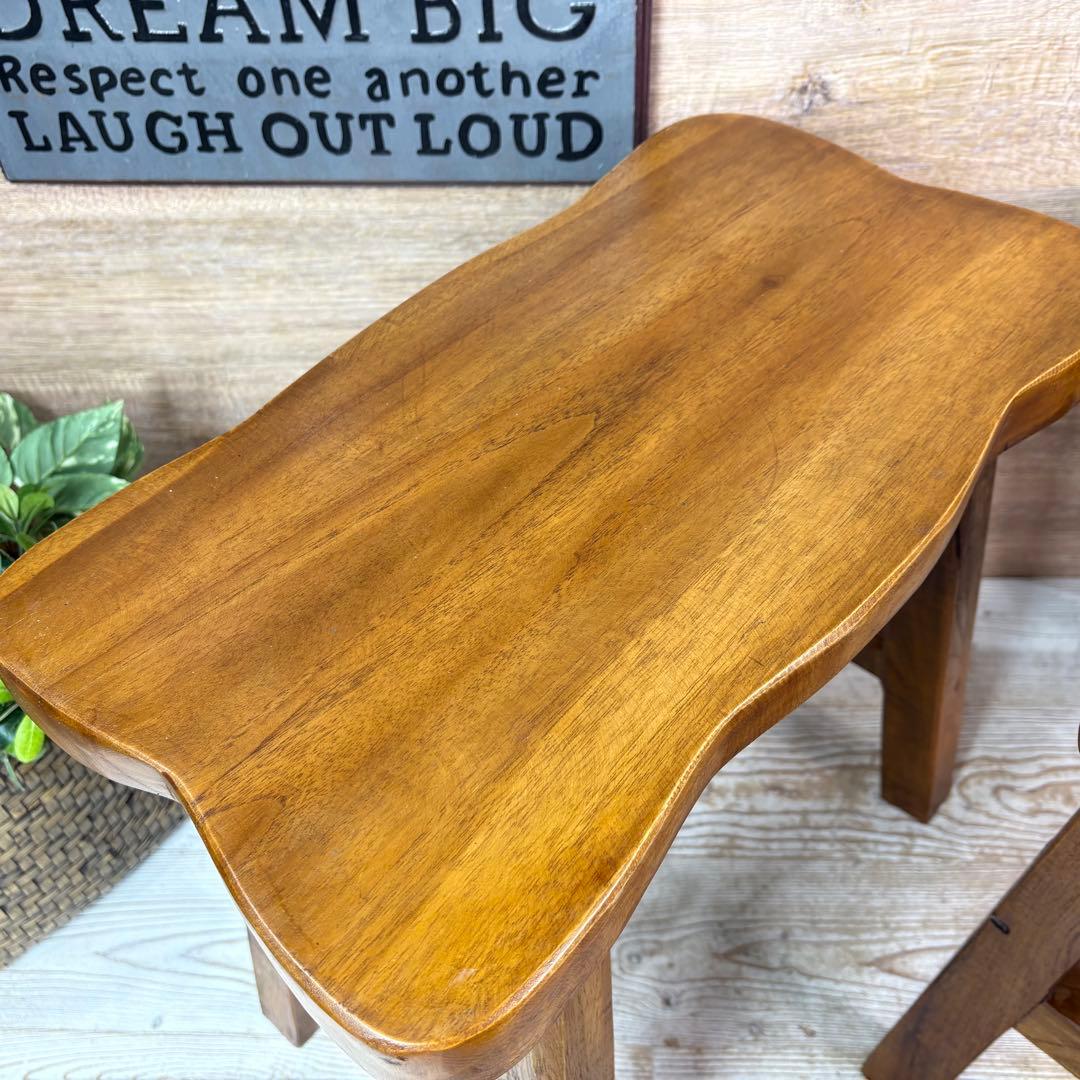 オールドチーク天然無垢材ベンチスツールワイド2点セットサイドテーブル飾り台置き台