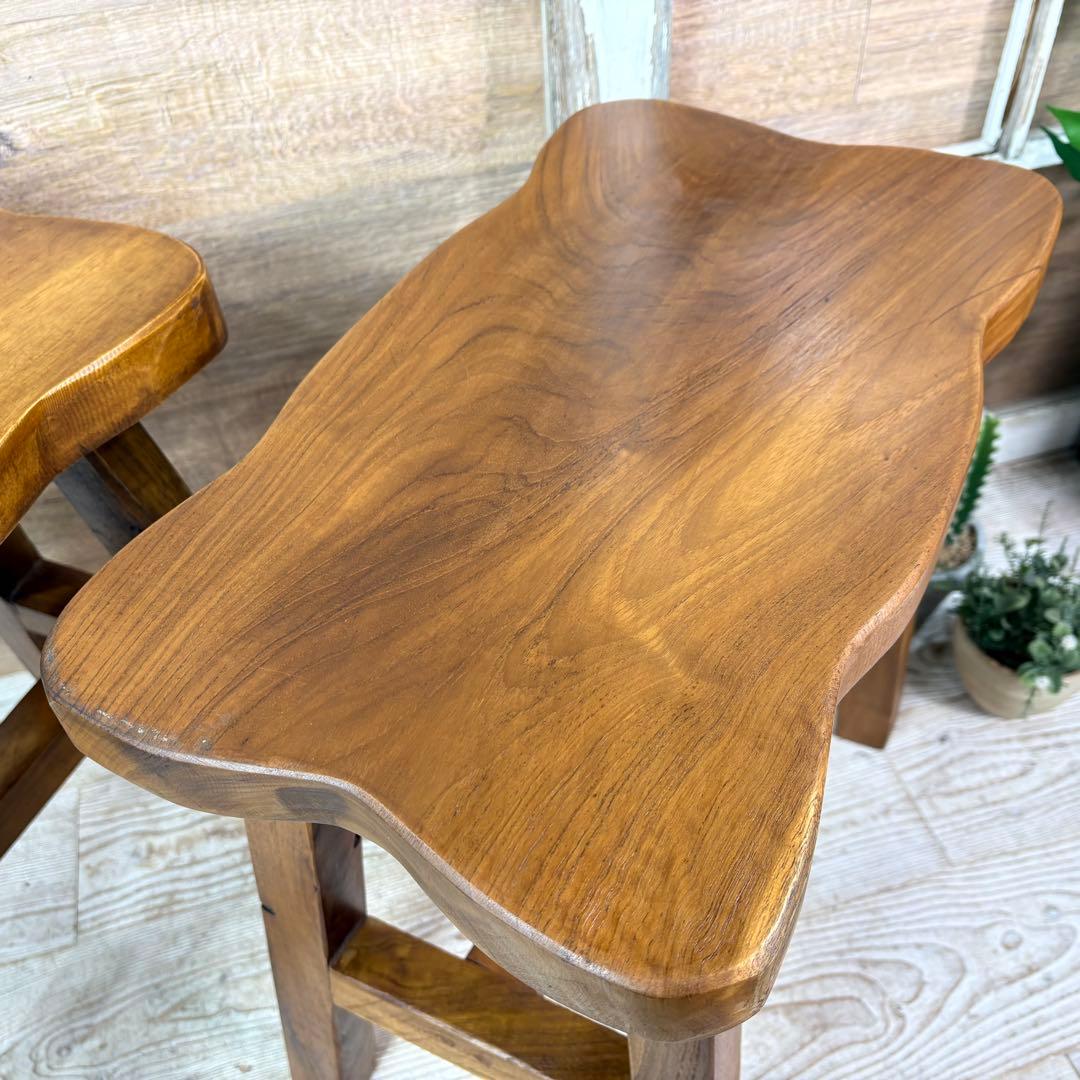 オールドチーク天然無垢材ベンチスツールワイド2点セットサイドテーブル飾り台置き台