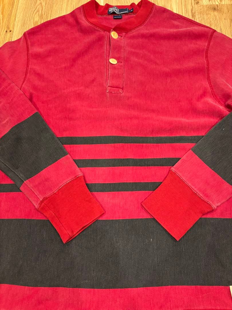 ラルフローレン　ポロスポーツマン　ビンテージ　ラガーシャツ M 赤/黒