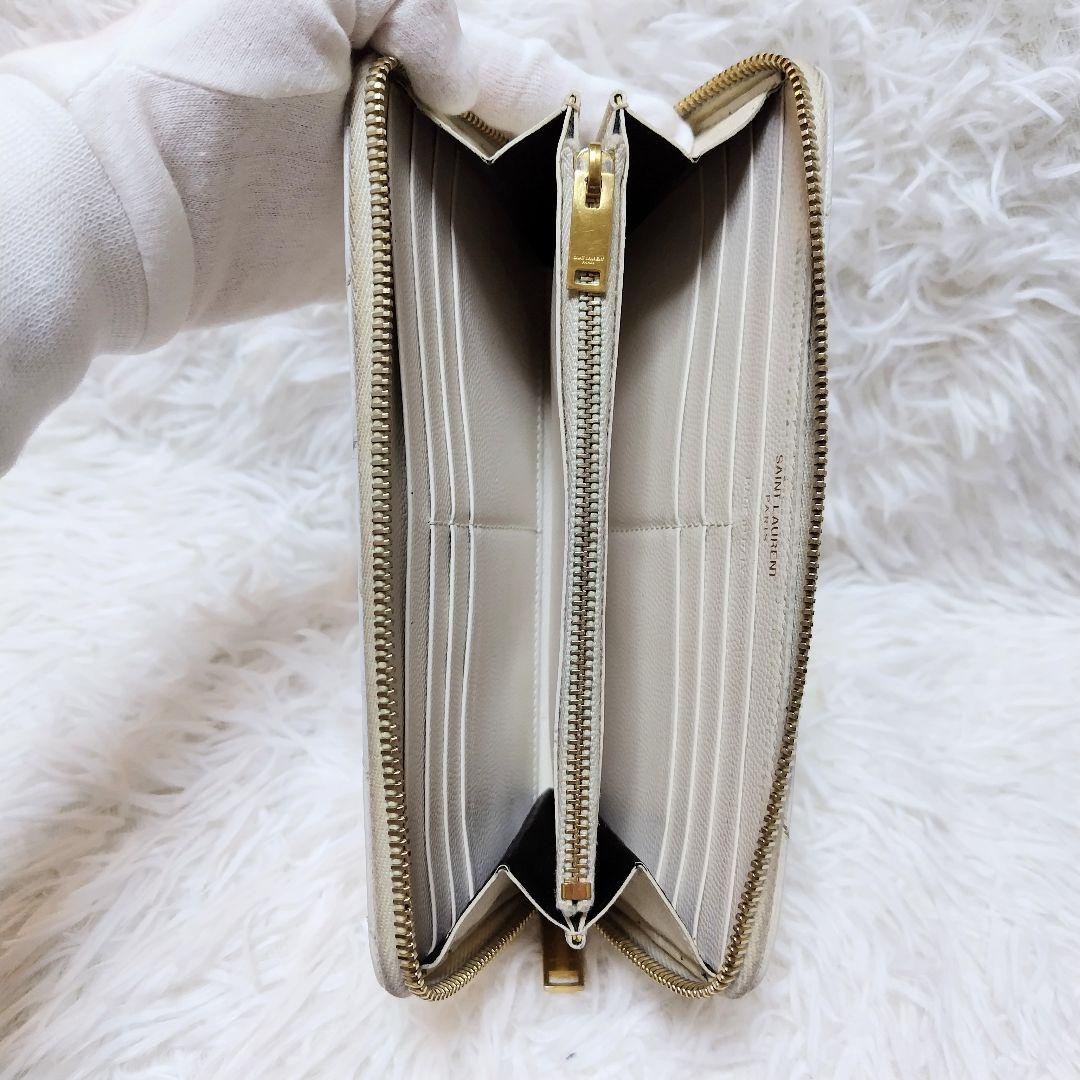 レア美品✨サンローラン◇ラウンドファスナー長財布　Vキルティングゴールド金具白