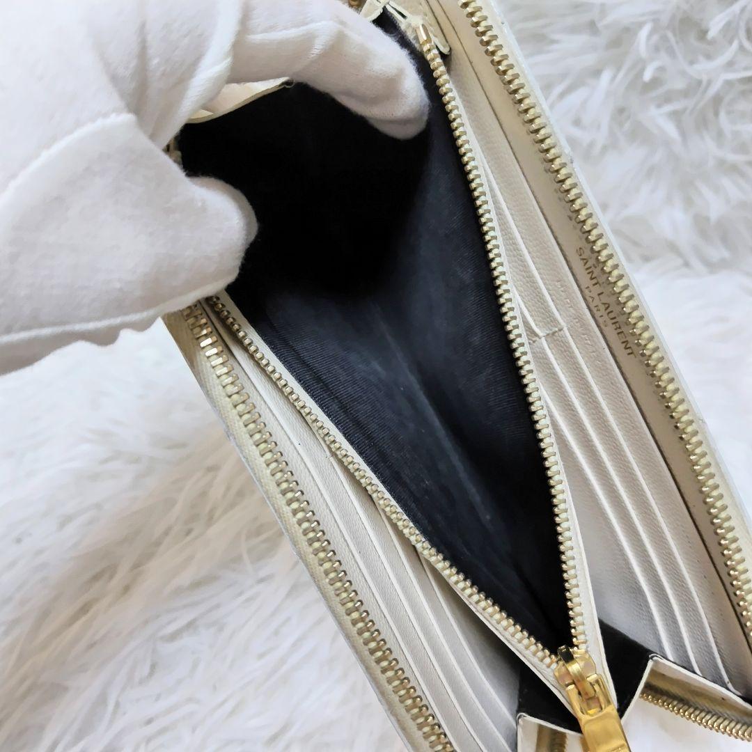 レア美品✨サンローラン◇ラウンドファスナー長財布　Vキルティングゴールド金具白