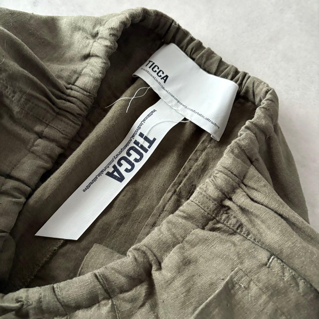定番人気　TICCA　ティッカ　リネン　カーゴパンツ　麻100%　ウエストゴム
