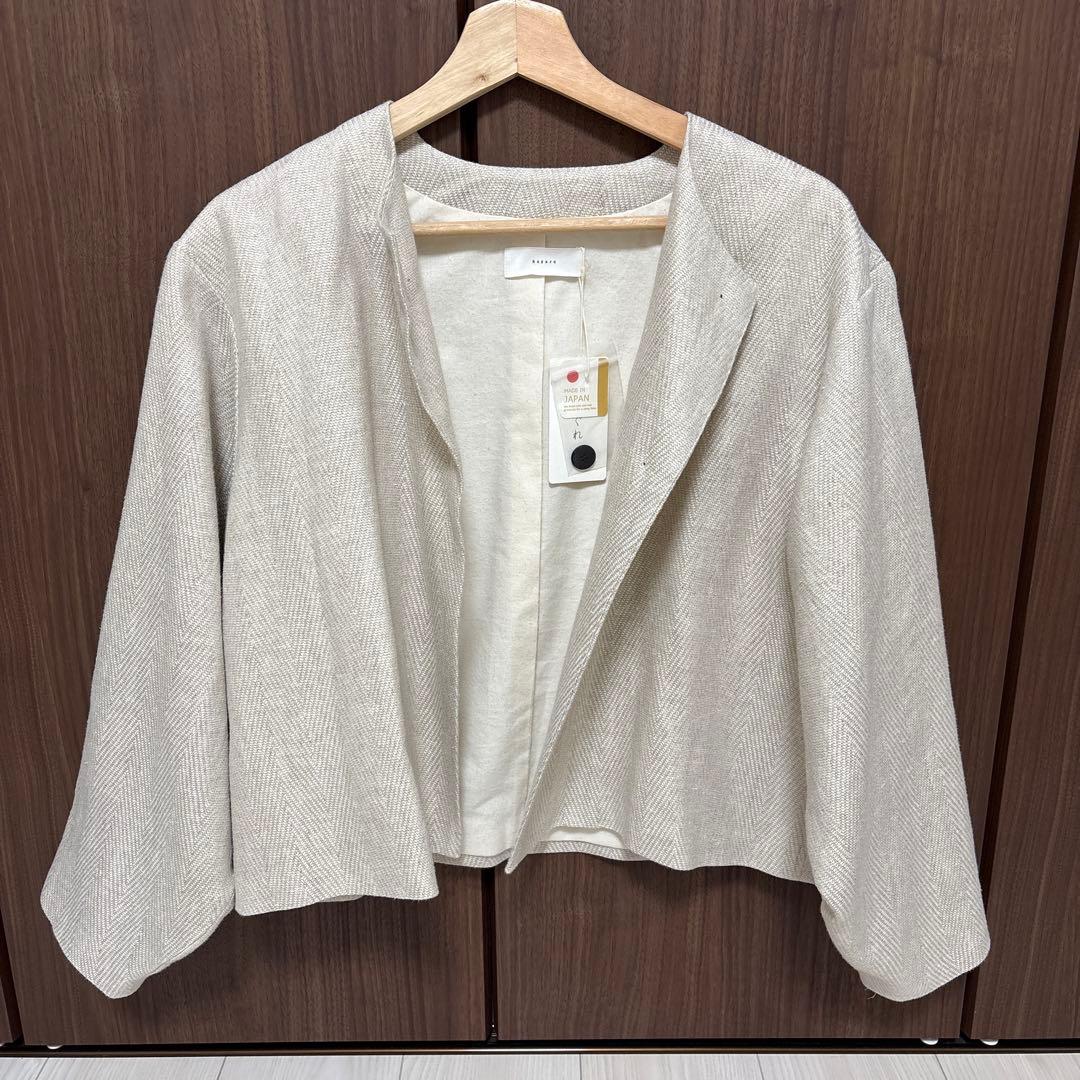 かぐれ　リネンヘリンボーンノーカラージャケット