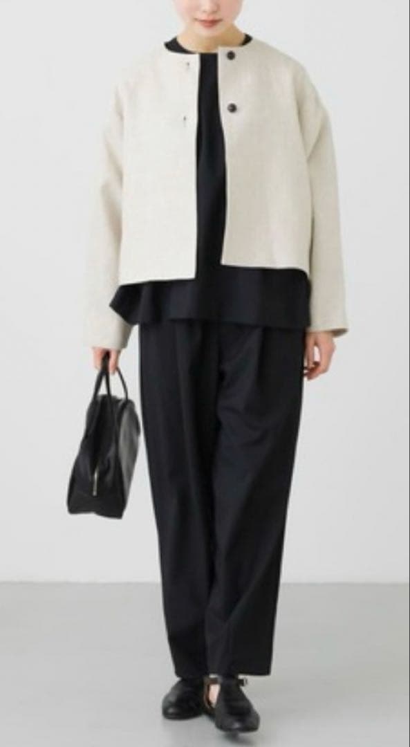 かぐれ　リネンヘリンボーンノーカラージャケット