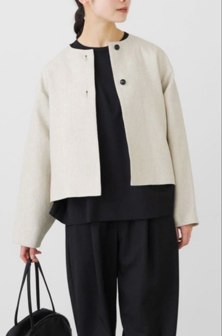 かぐれ　リネンヘリンボーンノーカラージャケット