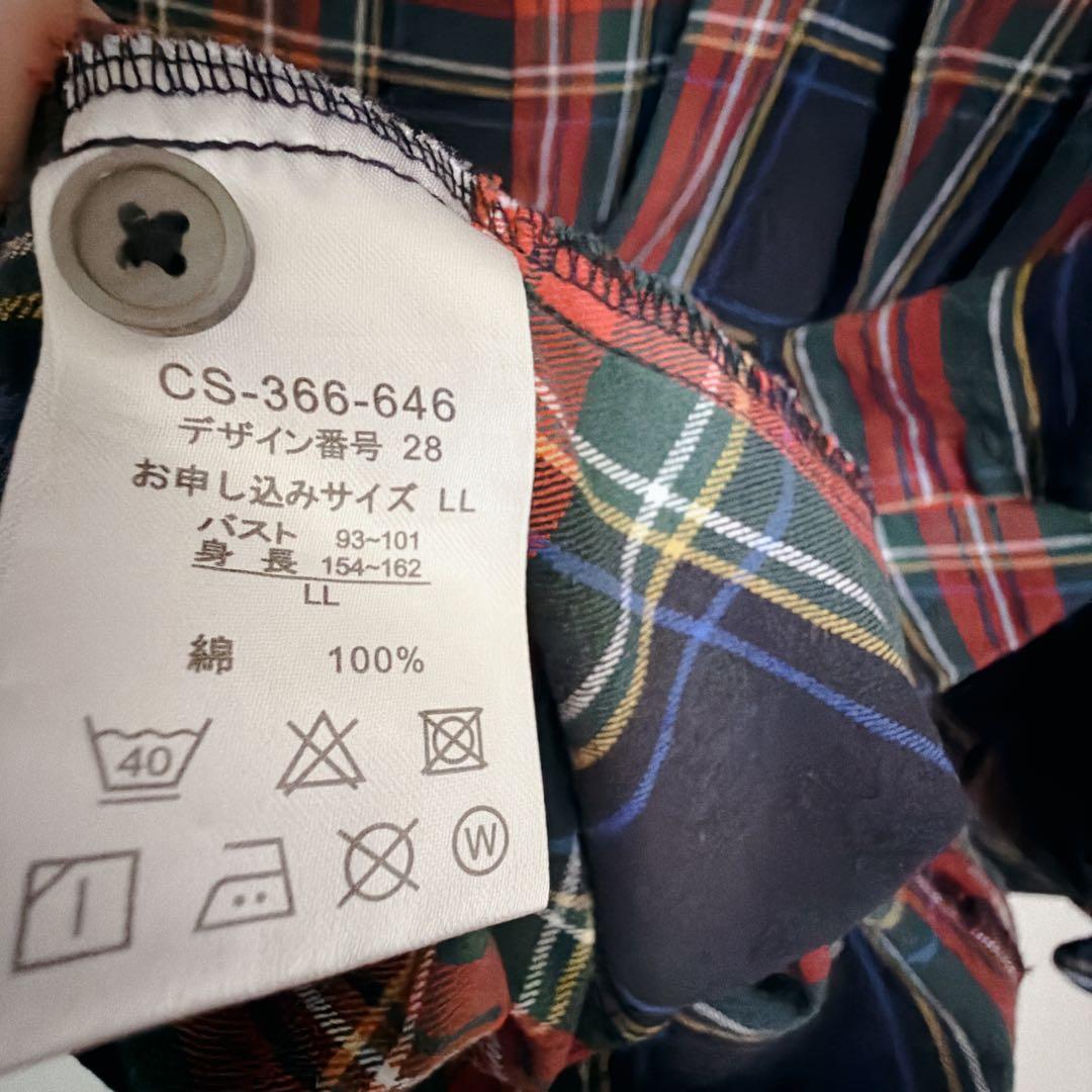 ワンピース ロング タータンチェック 赤 bonpon　フェリシモ pon LL