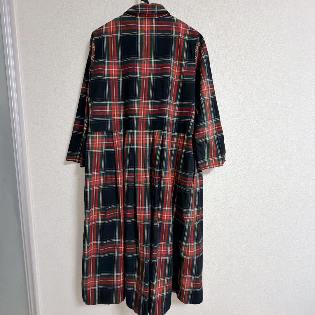 ワンピース ロング タータンチェック 赤 bonpon　フェリシモ pon LL
