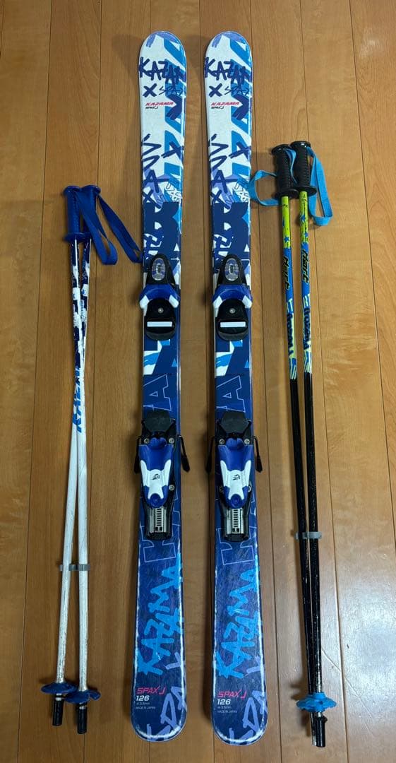 【中古】KAZUMA SPAX Jスキー板126cm、ブーツ、ストックセット