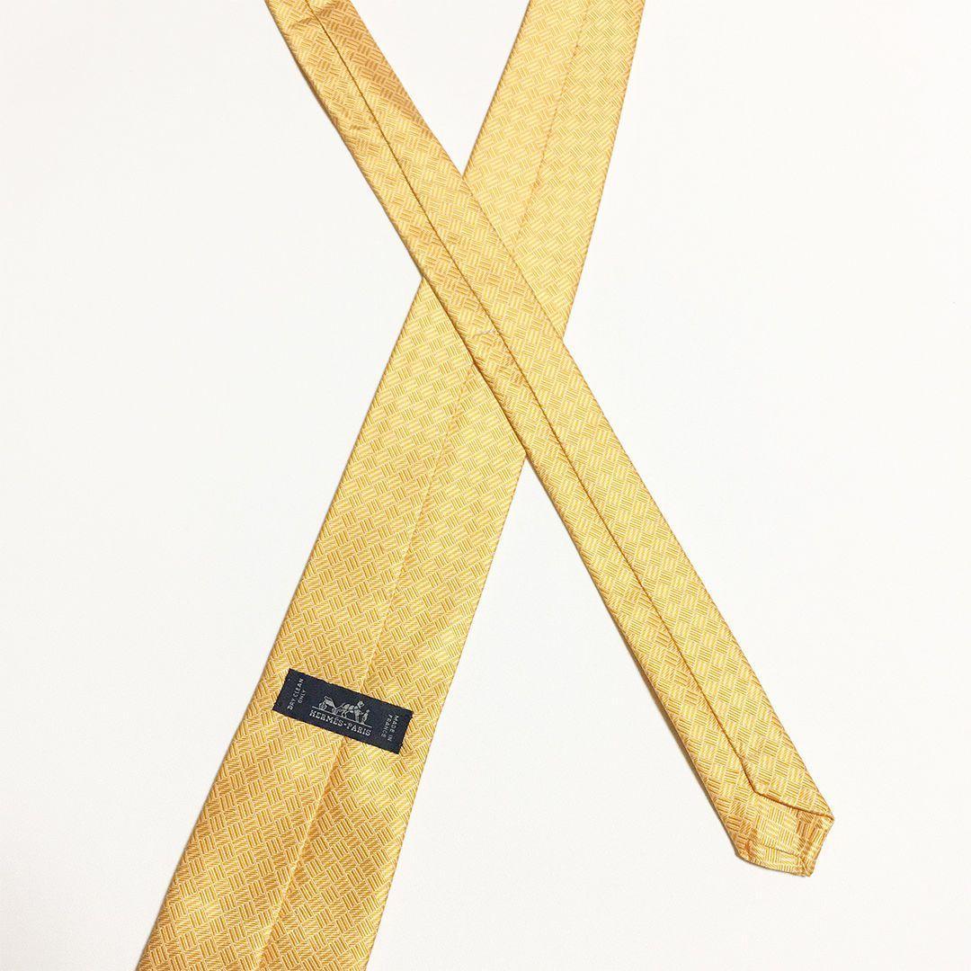 未使用級 エルメス HERMES ネクタイ シルク オレンジ 総柄