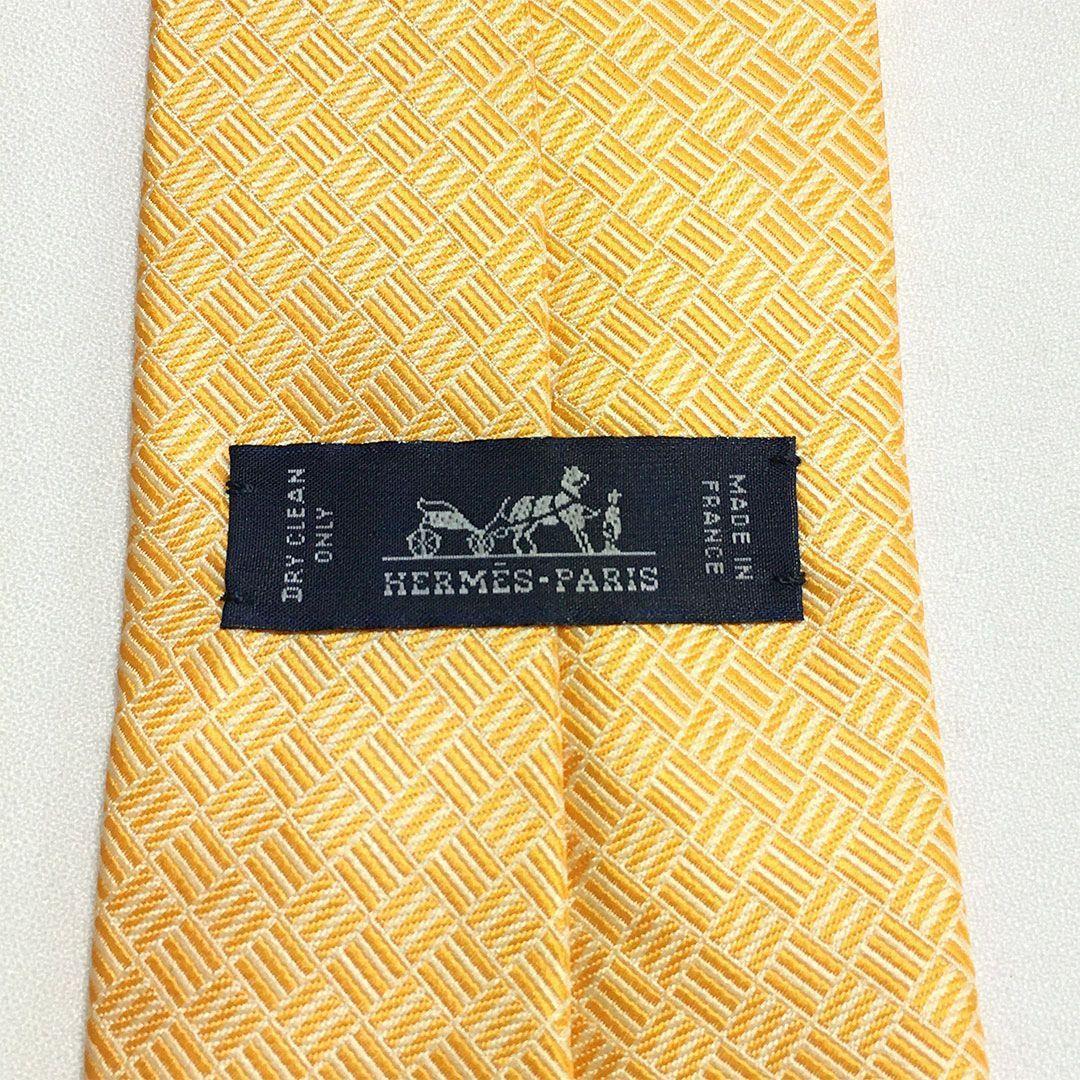 未使用級 エルメス HERMES ネクタイ シルク オレンジ 総柄
