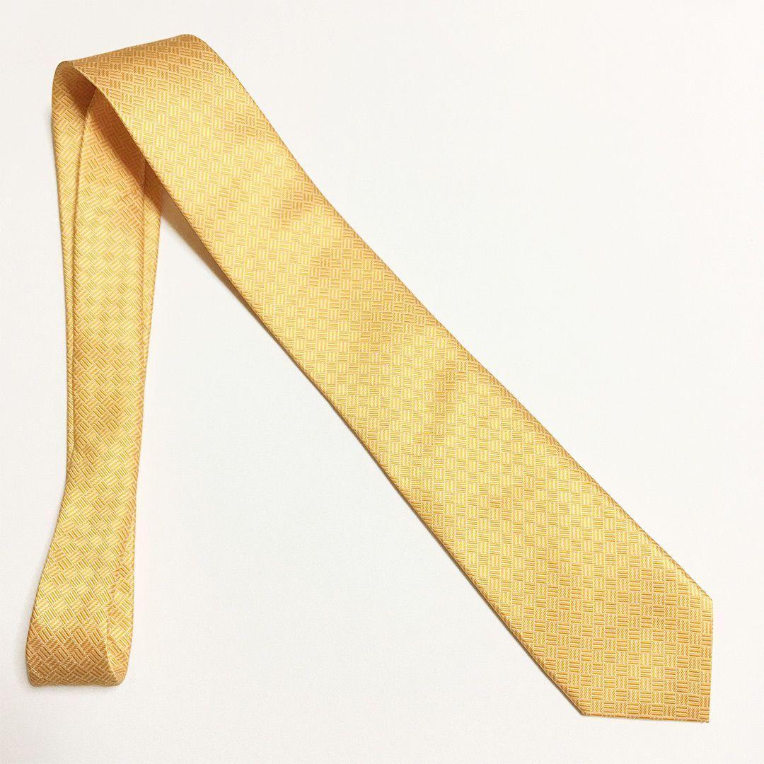 未使用級 エルメス HERMES ネクタイ シルク オレンジ 総柄