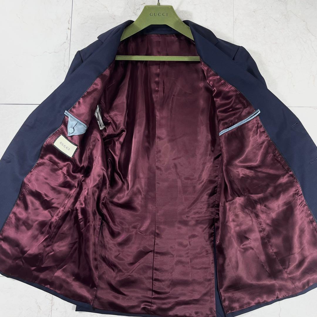 ✨未使用級 GUCCI セットアップ スーツ 現行 裏地レッド 2B ネイビー