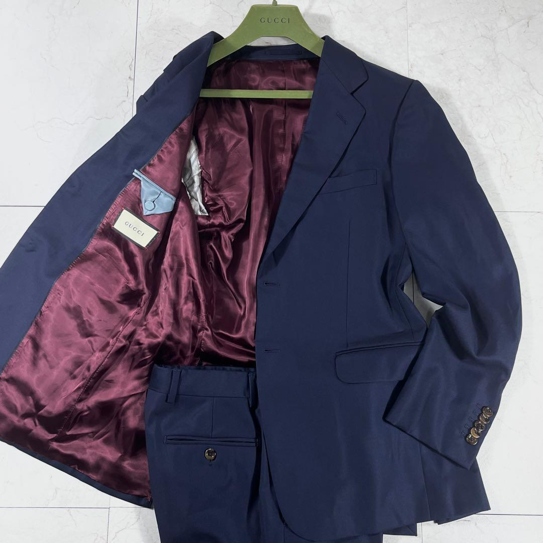 ✨未使用級 GUCCI セットアップ スーツ 現行 裏地レッド 2B ネイビー