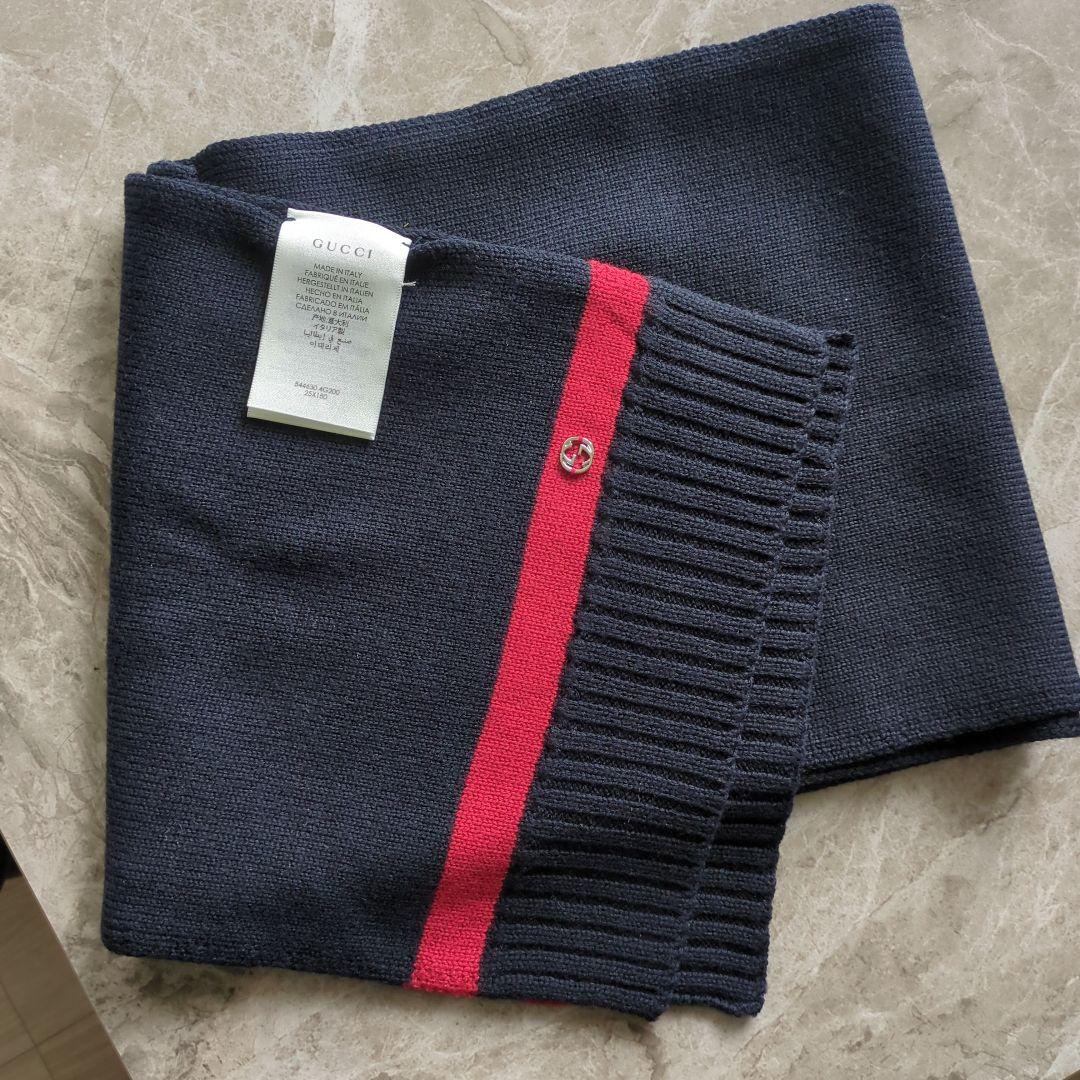 hiroyuki様　美品GUCCI ウールマフラーネイビーレッド　イタリア製