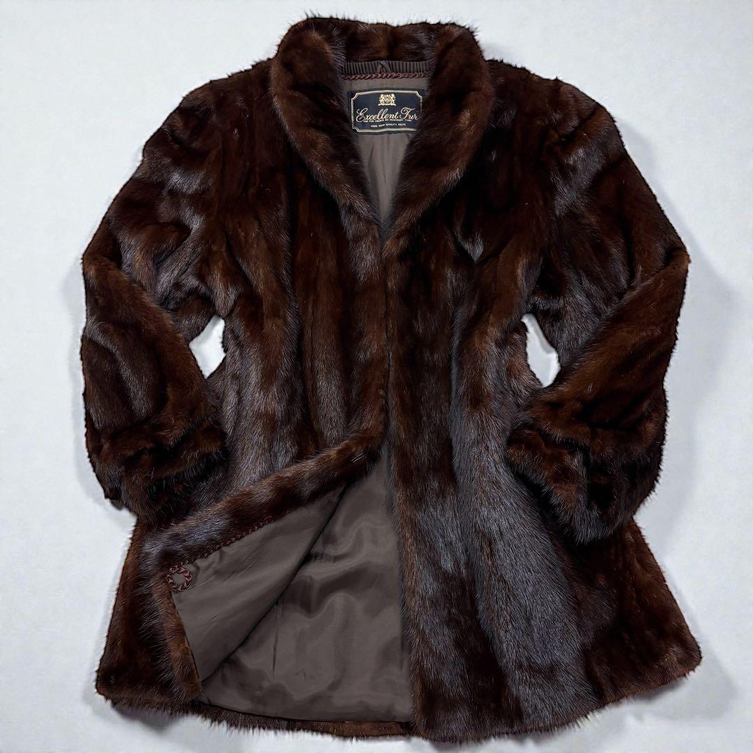 大きいサイズ　毛皮コート　ファーコート　ミンク　ブラウン　13号　XL　毛並み◎