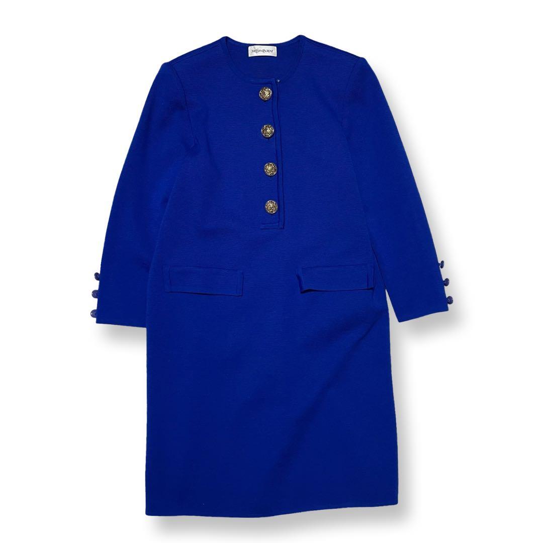 イヴサンローラン　ワンピース　金ボタン　90s ブルー　青　168 レディース
