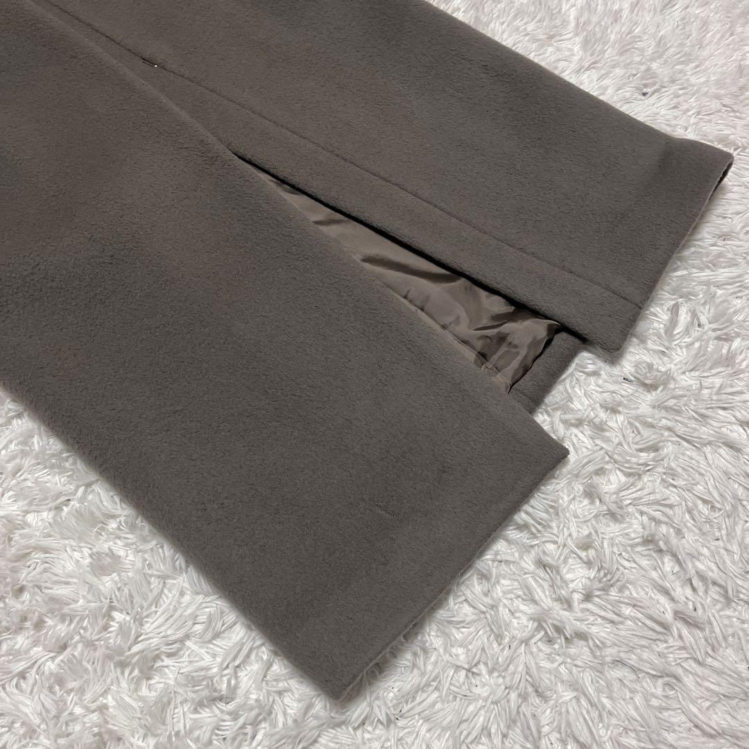 【美品】 IENA イエナ ラムウール ノーカラーロングコート チャコールグレー