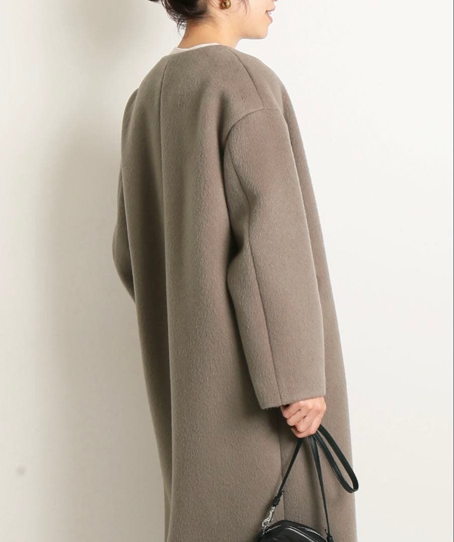 【美品】 IENA イエナ ラムウール ノーカラーロングコート チャコールグレー