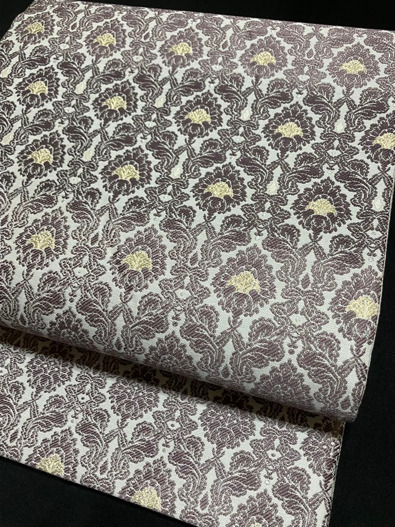 リバーシブル 袋帯 全通柄 正絹 花唐草 横段 霰 未使用 イ6308