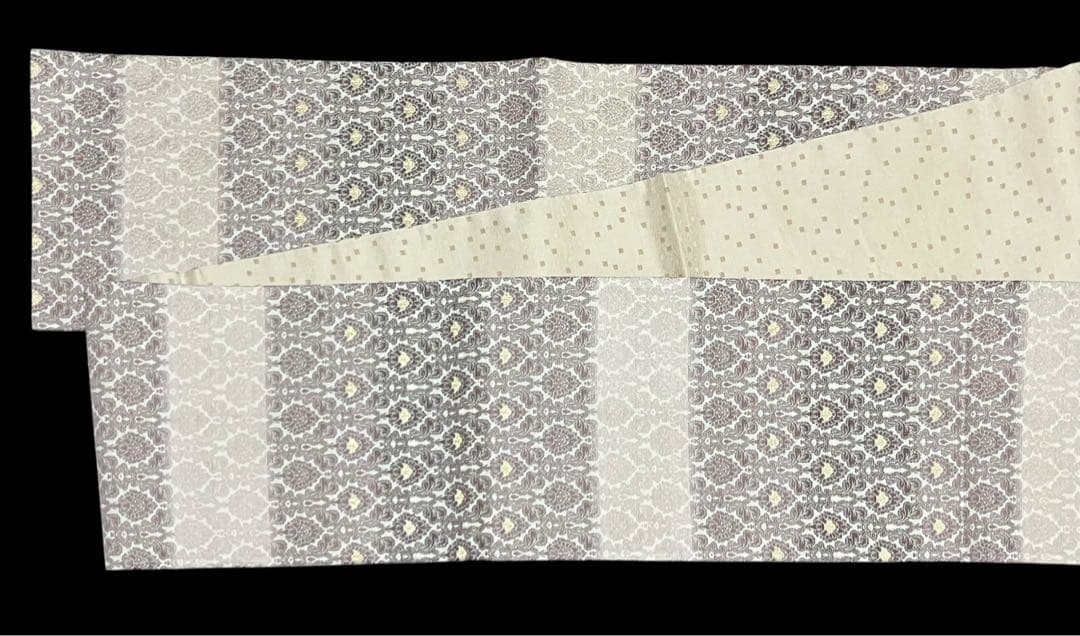 リバーシブル 袋帯 全通柄 正絹 花唐草 横段 霰 未使用 イ6308