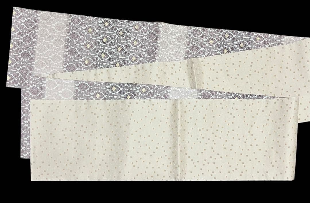 リバーシブル 袋帯 全通柄 正絹 花唐草 横段 霰 未使用 イ6308