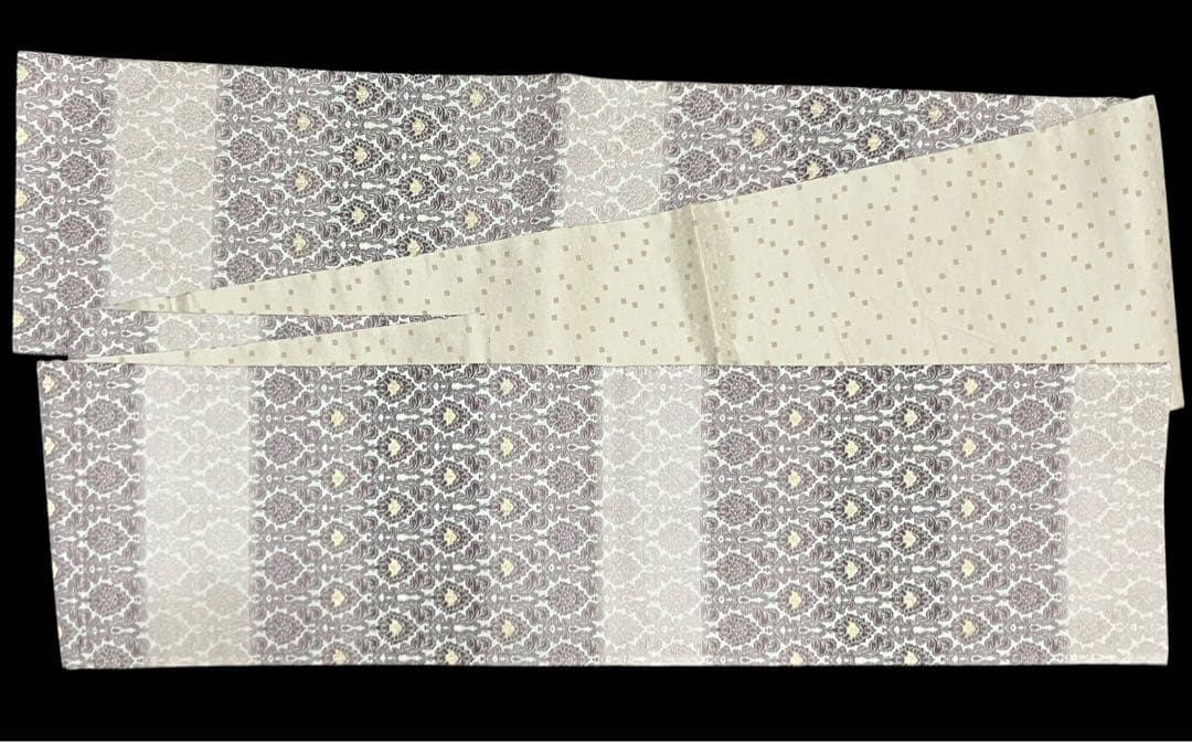 リバーシブル 袋帯 全通柄 正絹 花唐草 横段 霰 未使用 イ6308