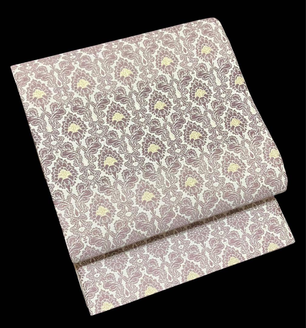 リバーシブル 袋帯 全通柄 正絹 花唐草 横段 霰 未使用 イ6308