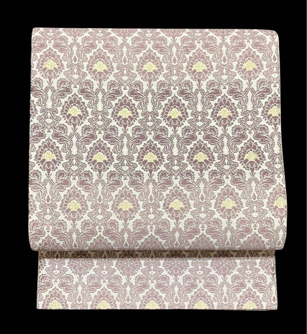 リバーシブル 袋帯 全通柄 正絹 花唐草 横段 霰 未使用 イ6308