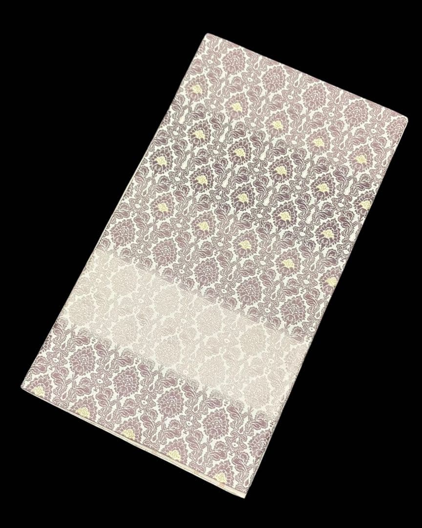 リバーシブル 袋帯 全通柄 正絹 花唐草 横段 霰 未使用 イ6308