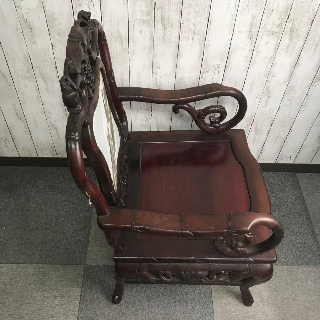 売り切り！【美品】【古美術】2脚セット アームチェア 唐木 彫刻 椅子 H