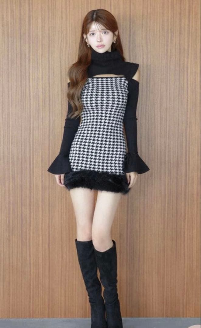 Randy 2wayハウンドトゥースファーミニワンピース FREEサイズ