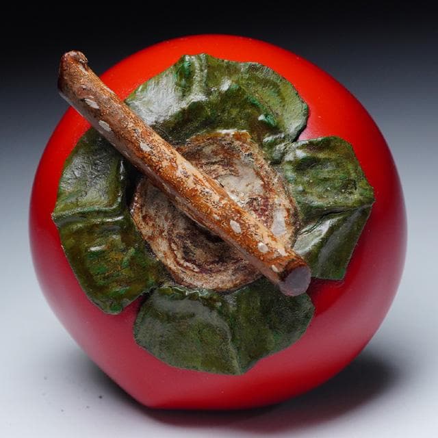 塗師充雅　輪島塗乾漆柿飾香合　共箱　茶道具　漆器